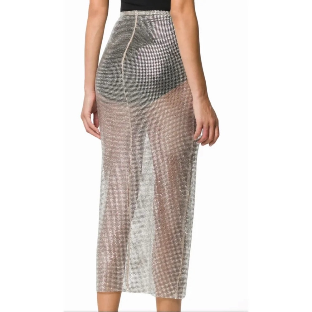 ALESSANDRA RICH Silver Crystal Sheer midi skirt ππππ - Picture 5 of 6